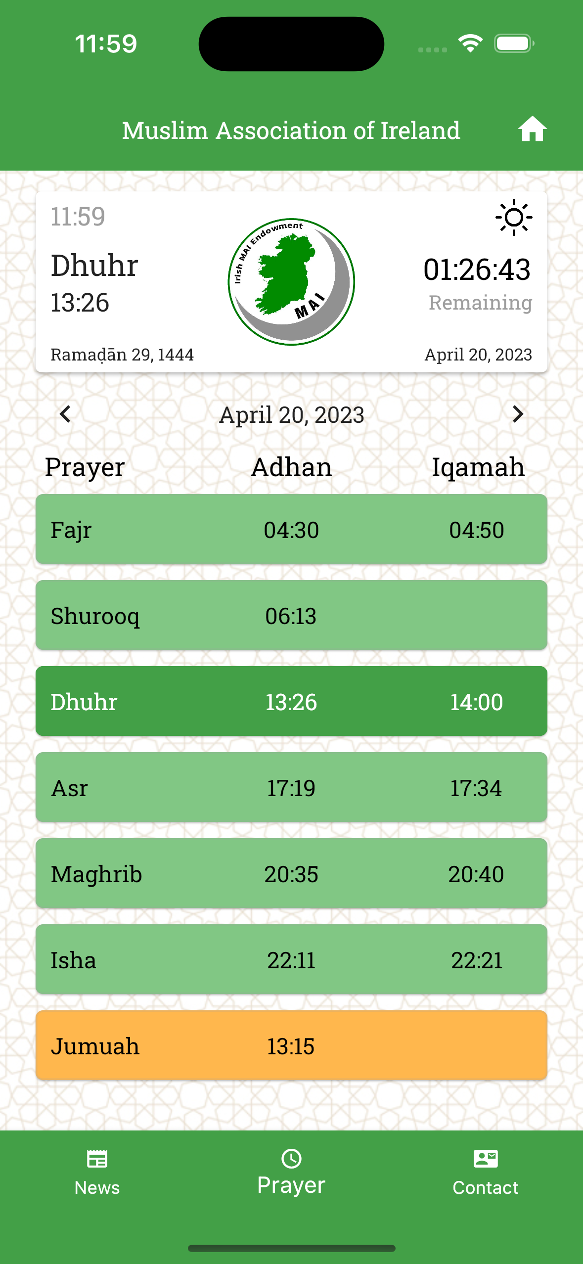 MAI Prayers App Screenshot
